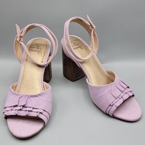 Latigo‎ Idelle Lavender Leather Ruffle Block Heel Sandals Womens 9M